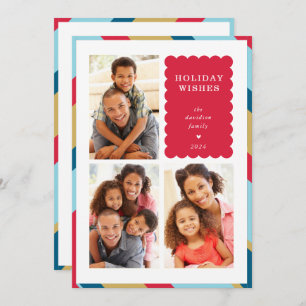 FAMILY MULTI PHOTO modern minimal geometric border Holiday Card