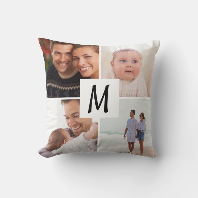 Family Multi Photo Monogram Cushion (Front)