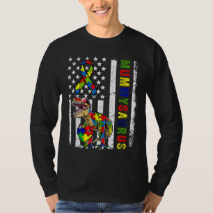 Family Mummysaurus Autism Us Flag Dinosaur Puzzle T-Shirt