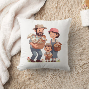 Family Mushroom Picking Together Cushion