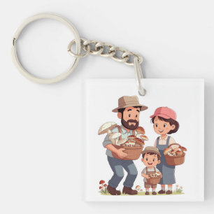 Family Mushroom Picking Together Key Ring
