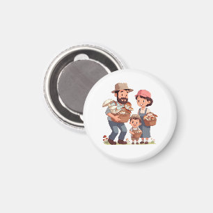 Family Mushroom Picking Together Magnet