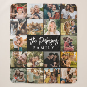 Family Name 18 Photo Collage Modern Elegant Black Sherpa Blanket