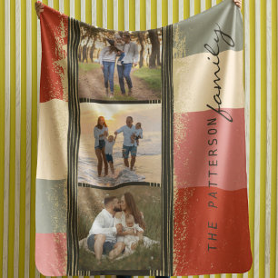 Family Name 3 Photo Collage Rustic Abstract Sherpa Blanket