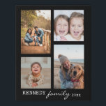 Family Name 4 Photo Collage Black Faux Canvas Print<br><div class="desc">Create your own photo collage faux wrapped canvas print with 4 of your favorite pictures on a Black background.Personalize with family name and year.</div>