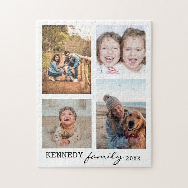 Family Name 4 Photo Collage White Jigsaw Puzzle (Vertical)
