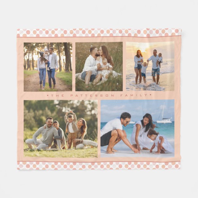 Family Name 5 Photo Collage Pink Girly Modern Fleece Blanket (Front (Horizontal))