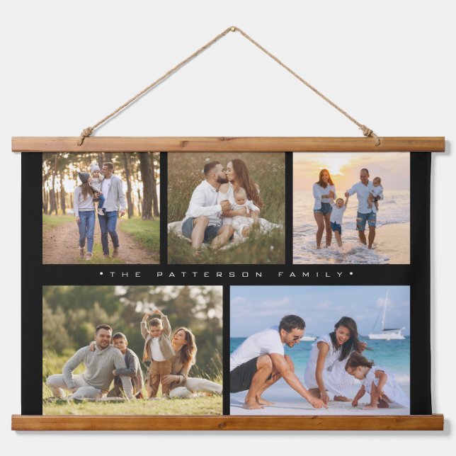 Family Name 5 Photo Collage Simple Modern Hanging Tapestry (Front)