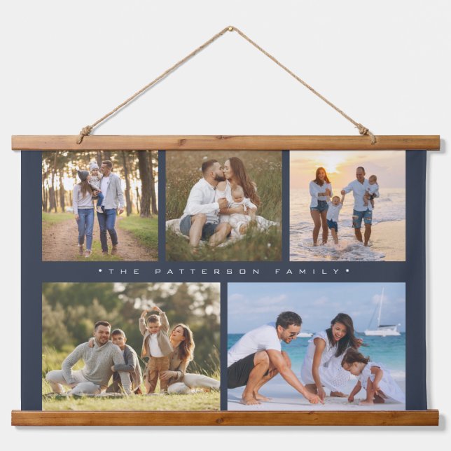 Family Name 5 Photo Collage Simple Modern Hanging Tapestry (Front)