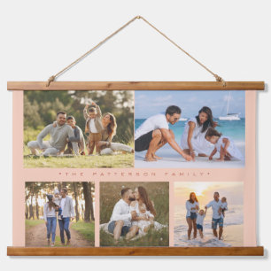 Family Name 5 Photo Collage Simple Modern Hanging Tapestry
