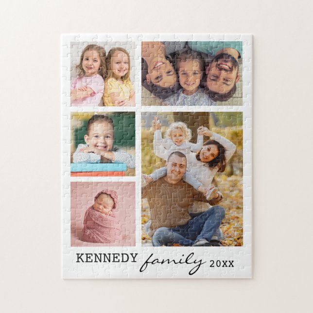 Family Name 5 Photo Collage White Jigsaw Puzzle (Vertical)