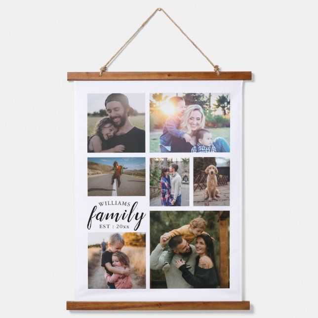 Family Name 7 Photo Collage Wood Wall Tapestry (Front)