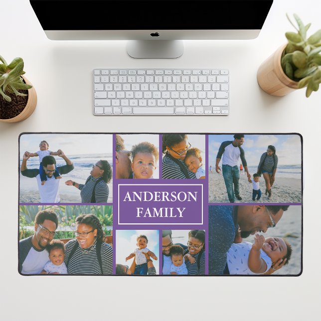 Family Name 8 Photo Collage Purple Desk Mat (Creator Uploaded)