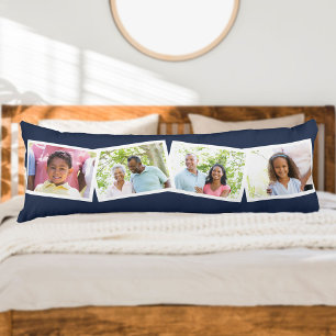 Family Name and 4 Photo Collage Blue Body Cushion