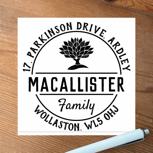 Family Name and Address with Tree Motif Rubber Sta Rubber Stamp (Creator Uploaded)