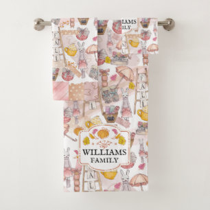 Family Name Autumn Watercolor Fall Bath Towel Set