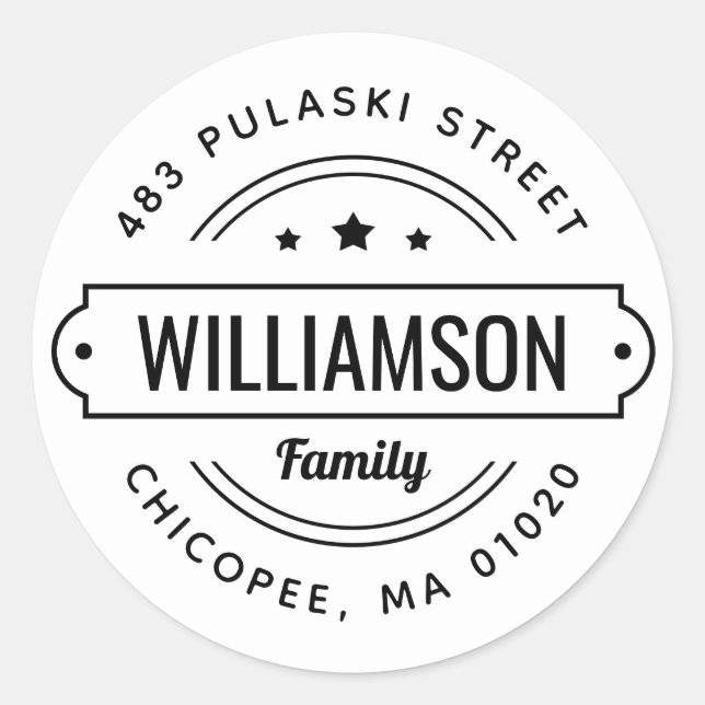 Family Name Badge Round Return Address Label (Front)