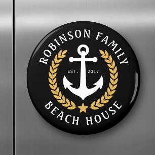 Family Name Beach House Anchor Gold style Laurel Magnet