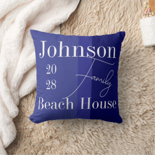 Family Name Beach House Blue Stripe Cushion