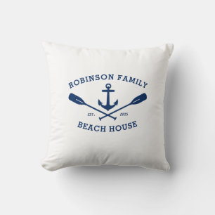 Family Name Beach House Boat Anchor Crossed Oars Cushion