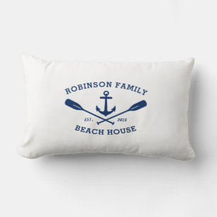 Family Name Beach House Boat Anchor Crossed Oars Lumbar Cushion