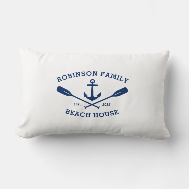 Family Name Beach House Boat Anchor Crossed Oars Lumbar Cushion (Front)