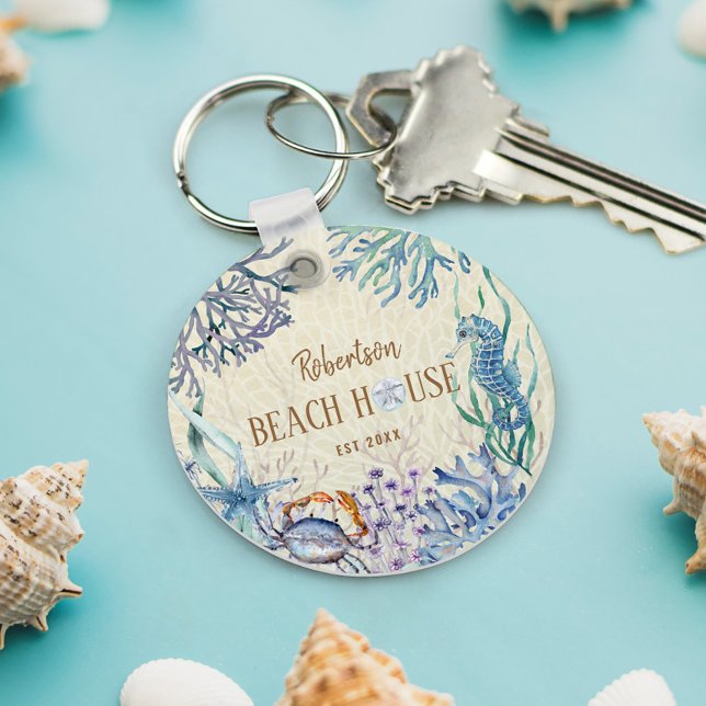 Family Name Beach House Coral Reef Key Ring (Creator Uploaded)