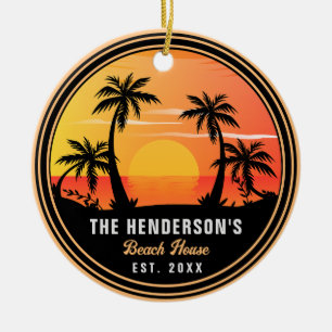 Family Name Beach House Retro Sunset Souvenirs 60s Ceramic Ornament