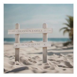 Family Name Beach House Sign Photo Retro