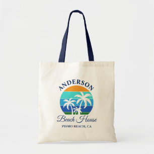 Family Name Beach House Sun Palm Trees Tote Bag