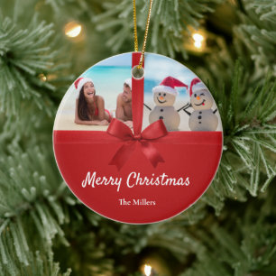 Family Name Beach Photo Christmas Ornament