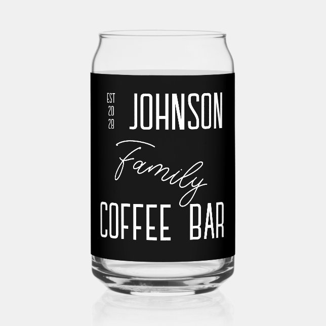 Family Name Black and White Coffee Can Glass (Front)
