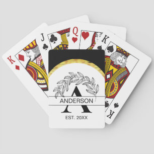 Family Name Black and White Floral Monogrammed Playing Cards