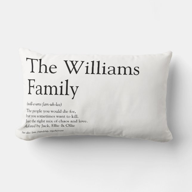 Family Name Black and White Modern Fun Lumbar Cushion (Front)