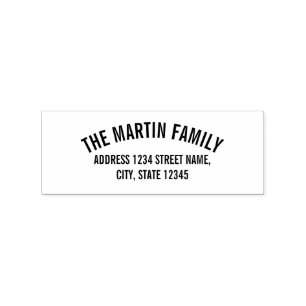 Family Name Bold Curved Text Return Address Rubber Stamp
