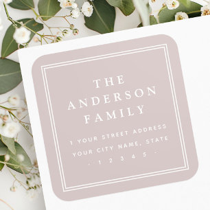 Family name border light rose taupe return address square sticker