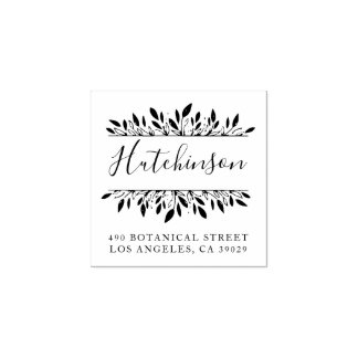 Family Name Botanical Hand-written Return Address Rubber Stamp