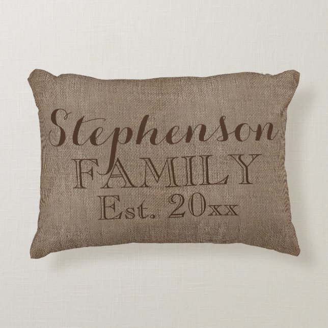 Family Name Burlap Rustic Decorative Cushion (Front)