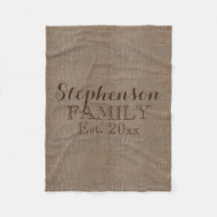 Family Name Burlap Rustic Fleece Blanket
