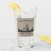 Family Name Cabin Deer Pine Tree Forest Burlap