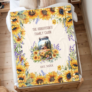 Family Name Cabin Farmhouse Forest Sunflower Fleece Blanket