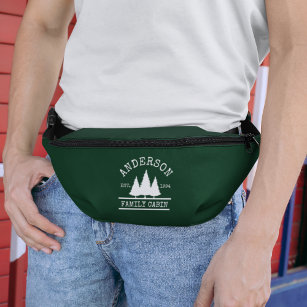 Family Name Cabin Forest Green with Pines Bum Bags
