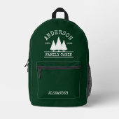 Family Name Cabin Forest Green with Pines Printed Backpack (Front)