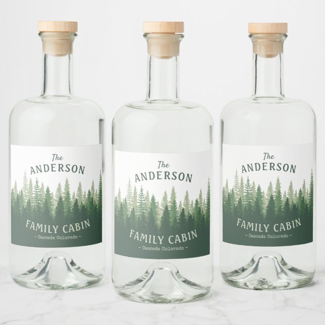 Family Name Cabin Green Pine Tree Forest Labels (Bottles)