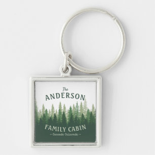 Family Name Cabin Location Pine Tree Forest Square Key Ring