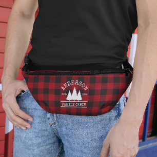 Family Name Cabin Red Buffalo Plaid Bum Bags