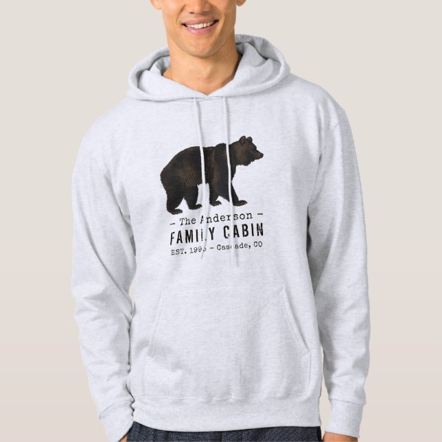 Family Name Cabin Rustic Brown Black Bear Hoodie (Front)