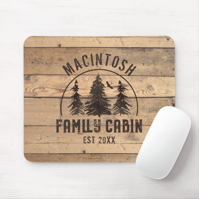 Family Name Cabin Rustic Wood Forest Personalised Mouse Pad (With Mouse)