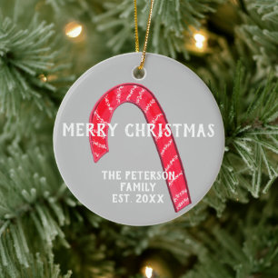 Family Name Candy Cane Christmas Tree Reversible Ceramic Ornament