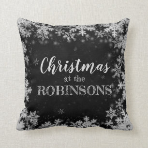 Family Name Christmas Silver Winter Snowflakes Cushion